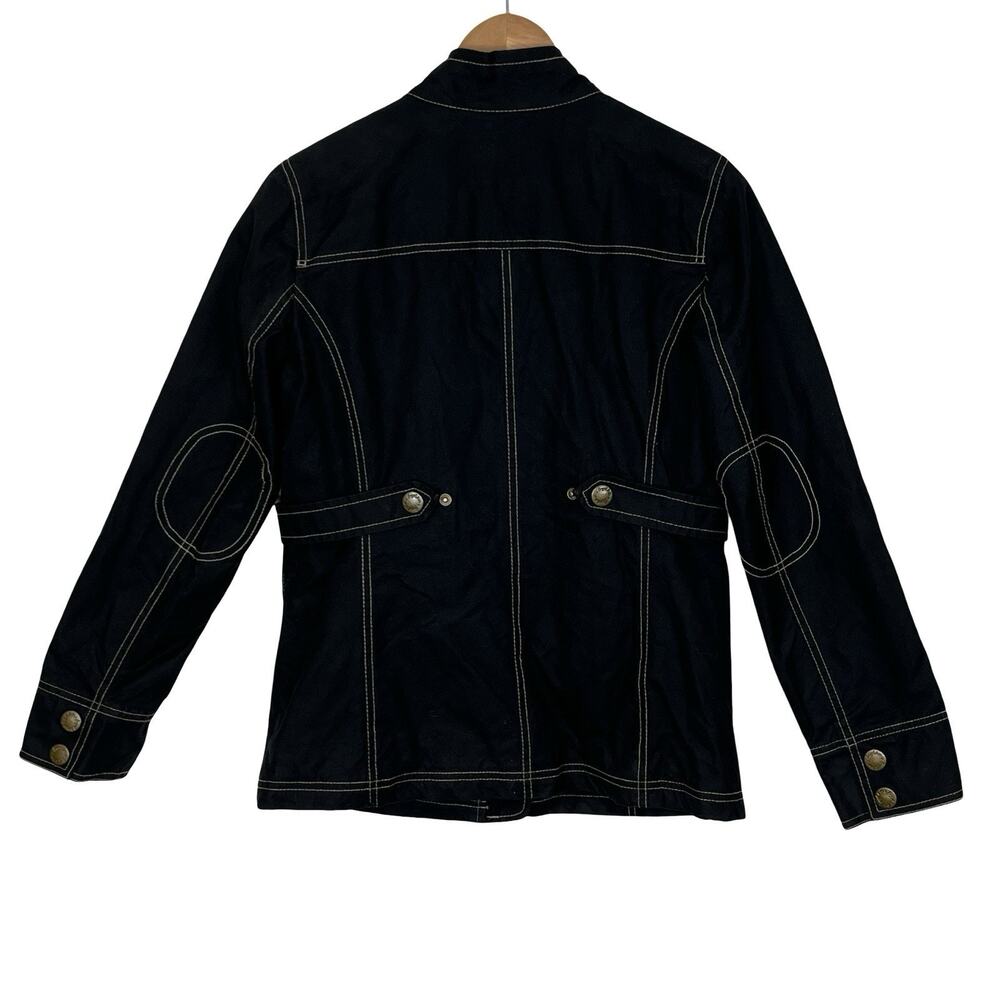Boden Waxed Cotton Jacket Black Contrast Stitch Utility Pockets Size 10 - Picture 3 of 16